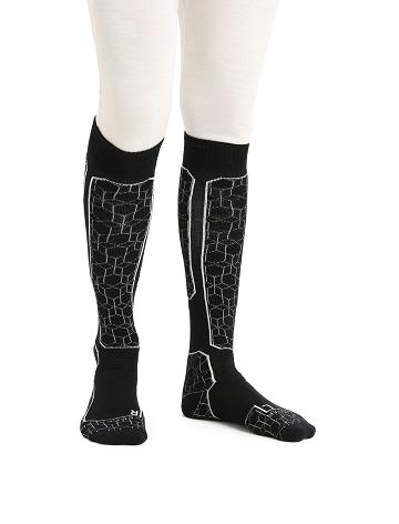 Black / Snow Icebreaker Merino Ski+ Medium Over the Calf Alpine Geo Men's Socks | AU 1005NWYB